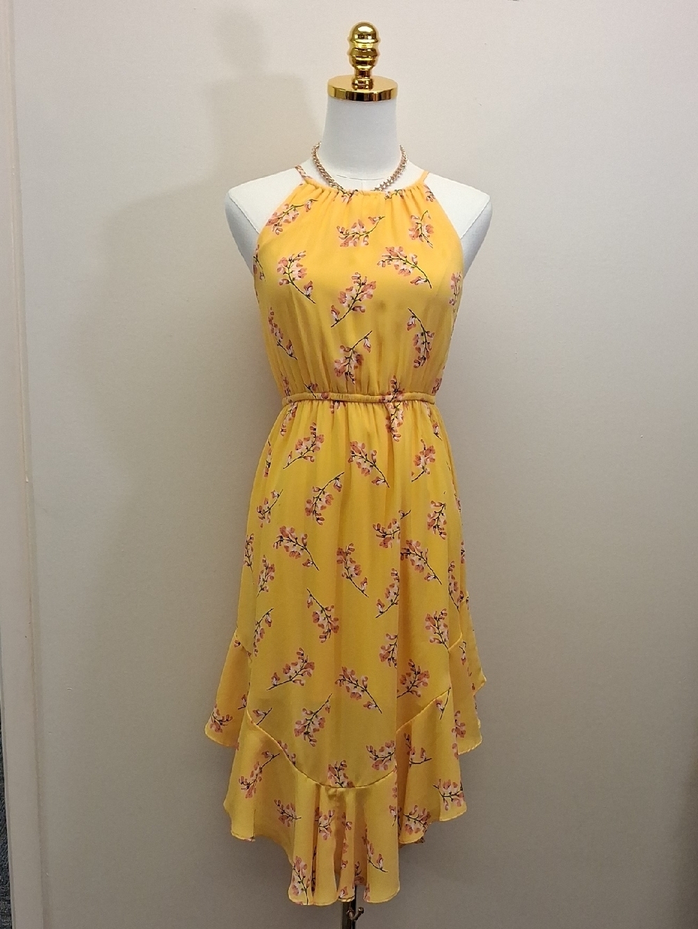 GB Girls Yellow Floral Sundress Asymmetrical Hem Cottagecore Easter Size Large